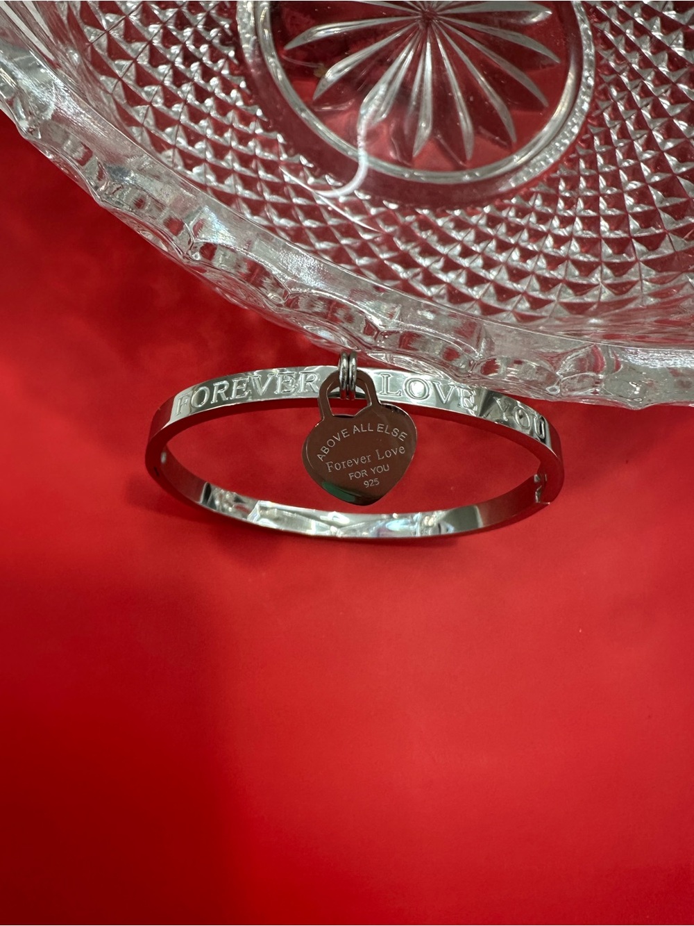 Forever Love Sterling Silver Heart Charm Bangle Bracelet